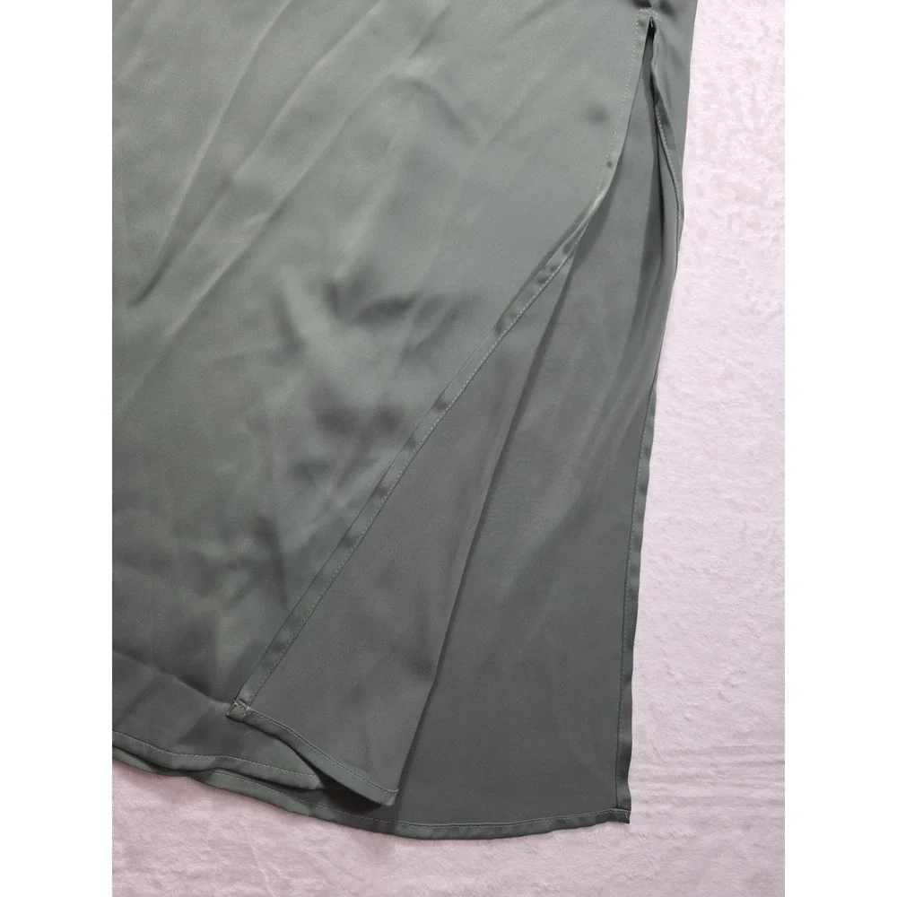 Kirundo One Shoulder Maxi Dress Sage Green Long Sleeve Slit Size L NWOT